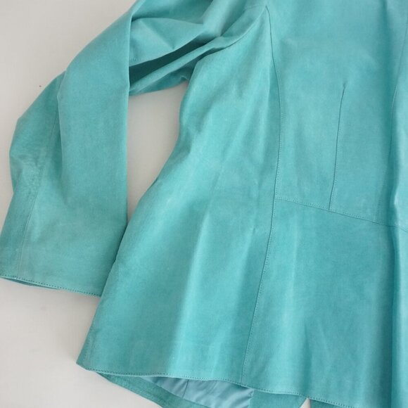 Vintage Denver Hayes Teal 100% Suede Leather Button Up Blazer Jacket 2Xl - Picture 13 of 13